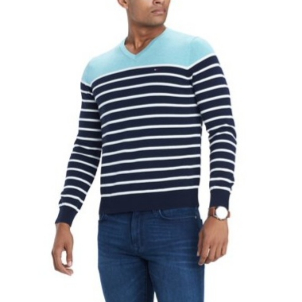 Tommy Hilfiger Mens Signature Coast Pullover V--Neck Sweater Navy XL